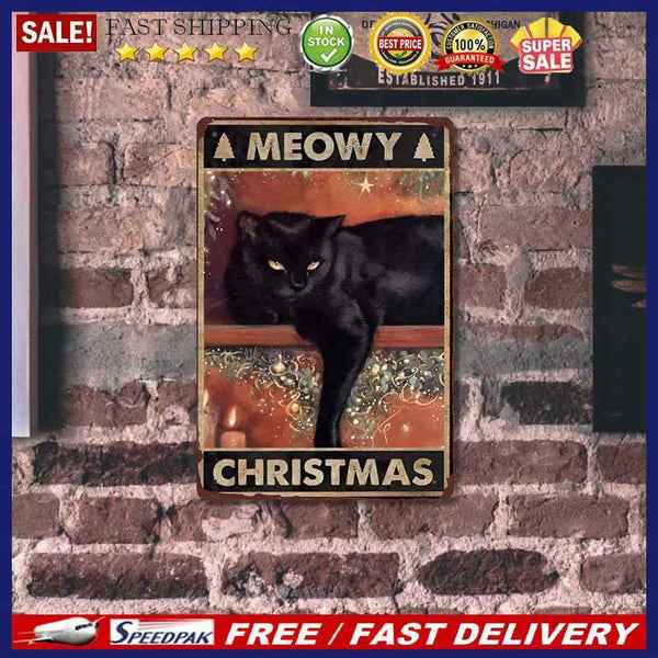 Black Cat Metallic Poster Wall Art Sigs Tin Painting Rectangular Hanging for Bar