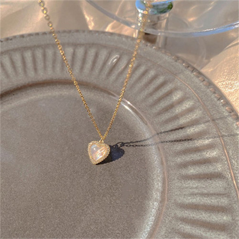 Wedding Gift Women Heart Shaped Necklace Opal Pendant Clavicle Necklace Choker