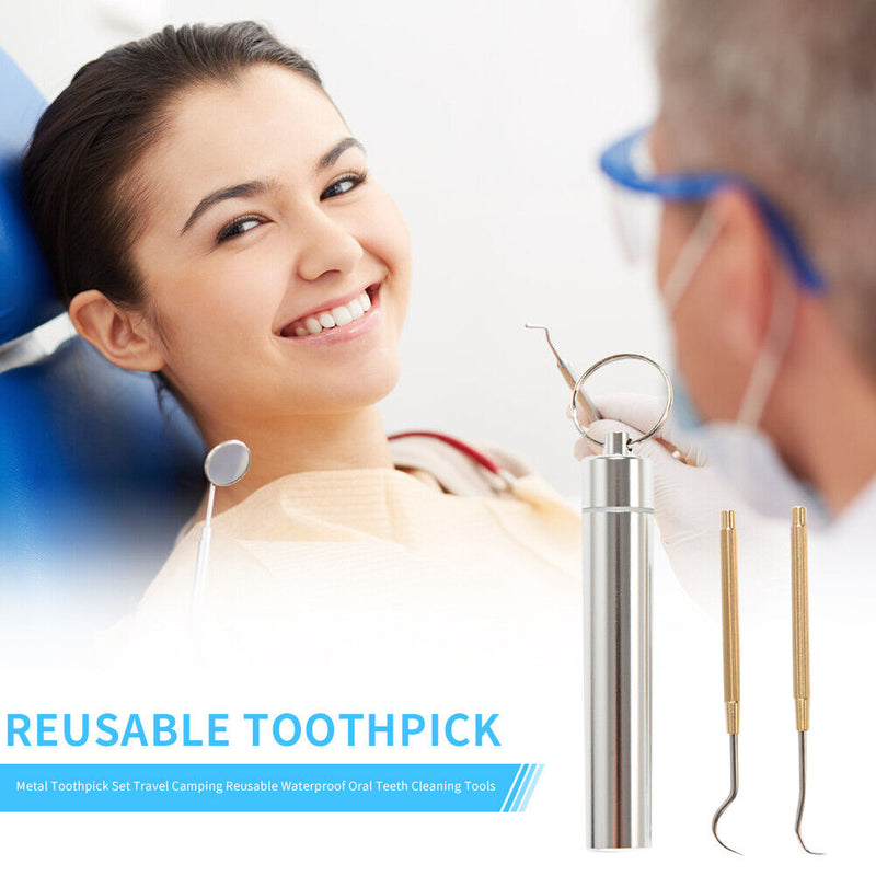 Outdoor Portable Metal Toothpick Set Waterproof Oral Teeth Cleaning Tools Newly