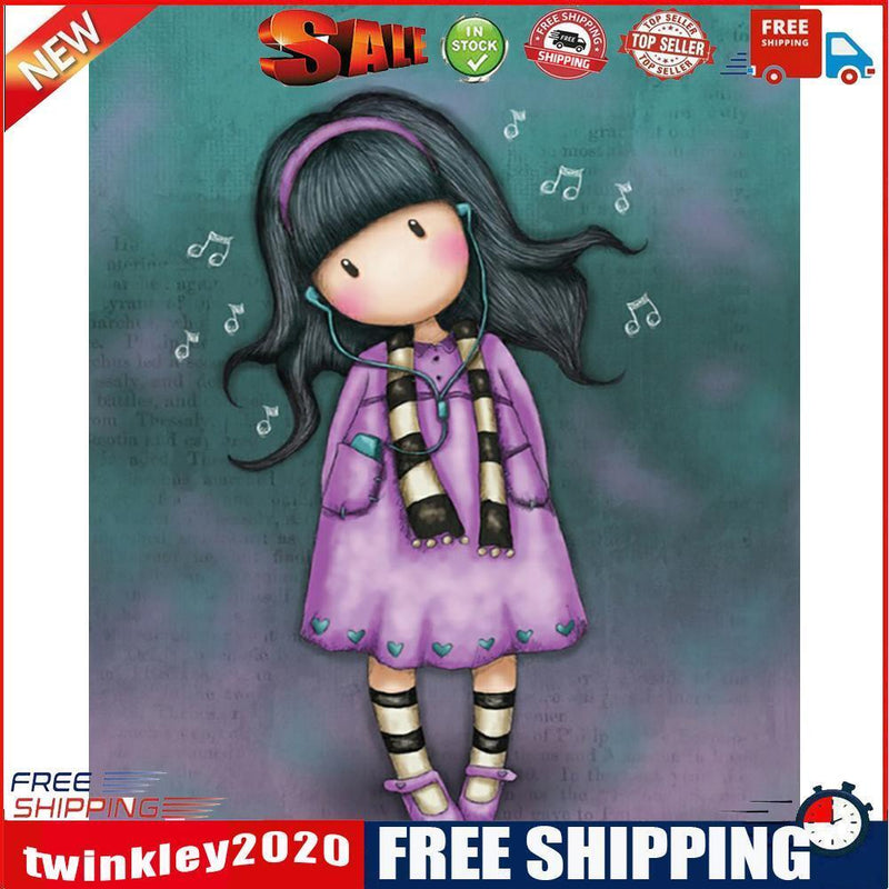 Listen Music Girl Frameless DIY Oil Paint by Numbers Kit Picture Wall Art