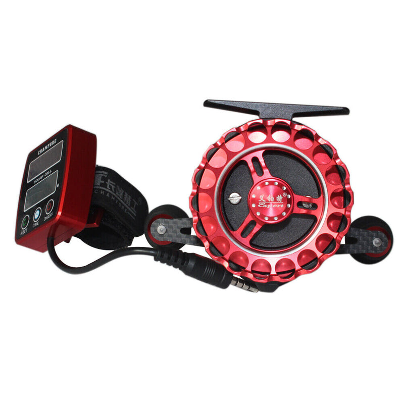 Solar Power Counting Fish Line Wheel + Digital LCD Display Round Fish Boat-12813