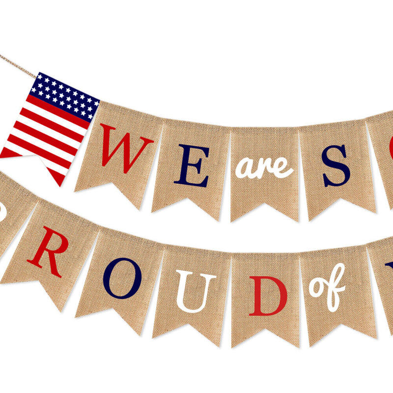 Veterans Day Linen Banners Party Supplies Linen Flag for Fireplace Doorway Porch