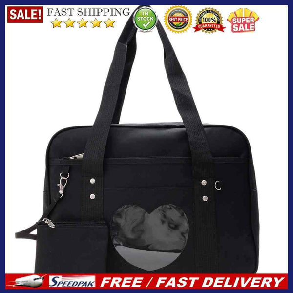Cute Women Transparent Love Canvas Large Capacity Travel Handbag Shoulder Bags
