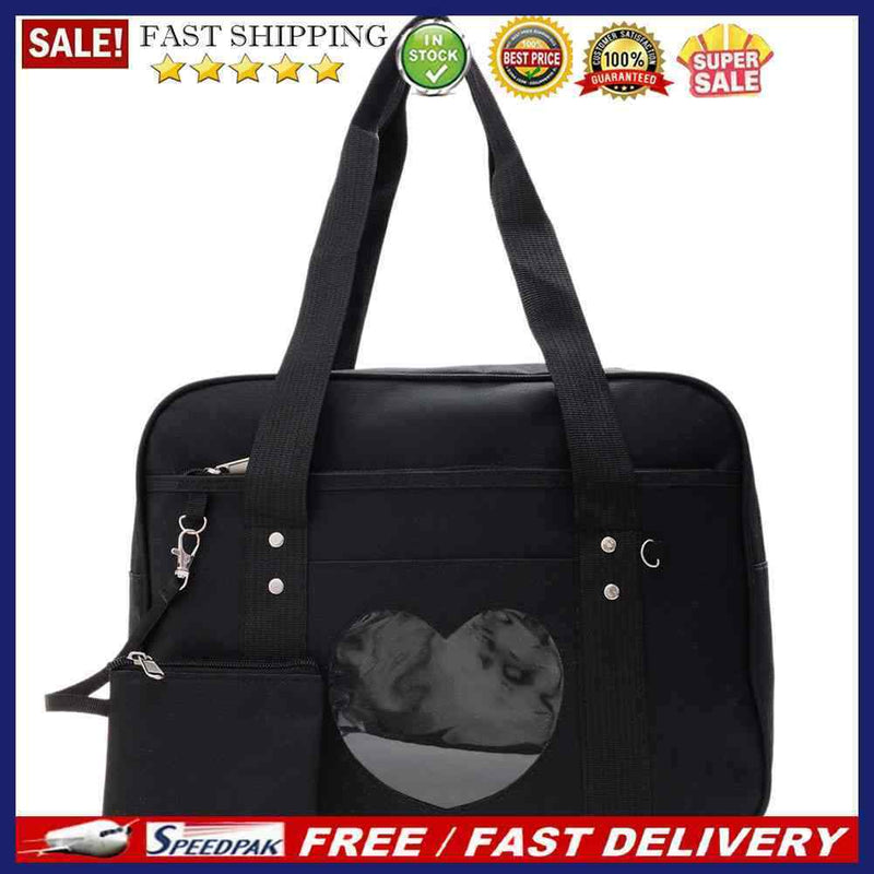 Cute Women Transparent Love Canvas Large Capacity Travel Handbag Shoulder Bags