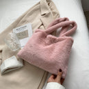 Women Winter Soft Fur Solid Color Top-handle Bag Small Handbag (Pink)