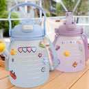 1300ml Large Capacity Cute Girl Water Bottle Plastic Straw Water Cup (Blue)