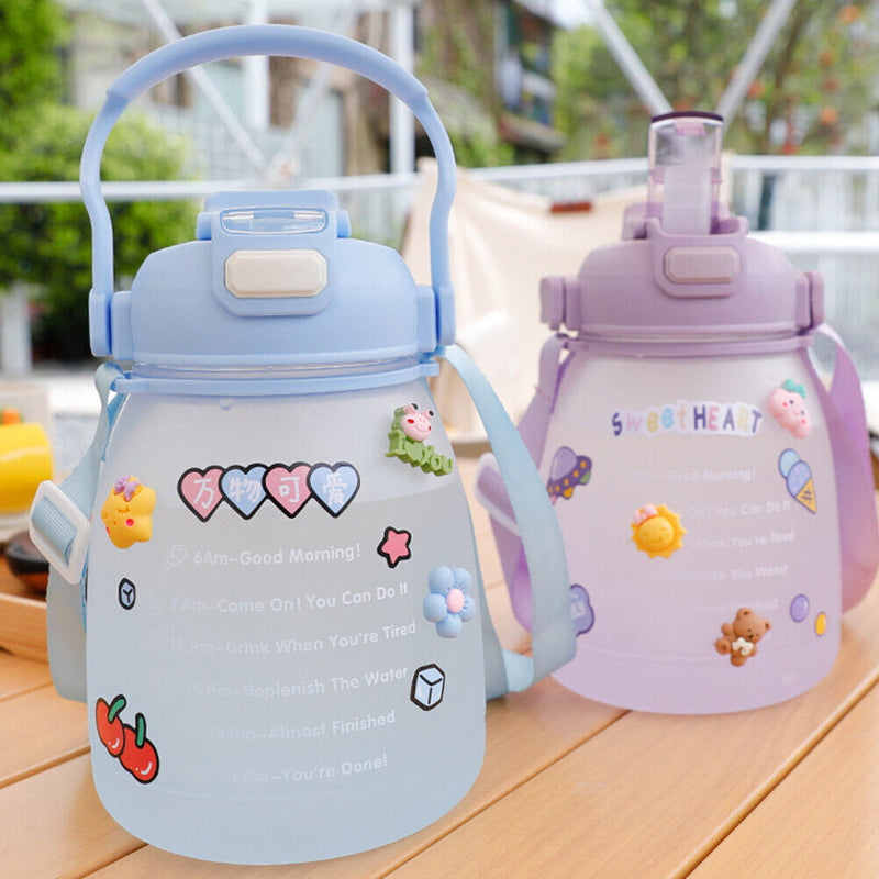 1300ml Large Capacity Cute Girl Water Bottle Plastic Straw Water Cup (Blue)