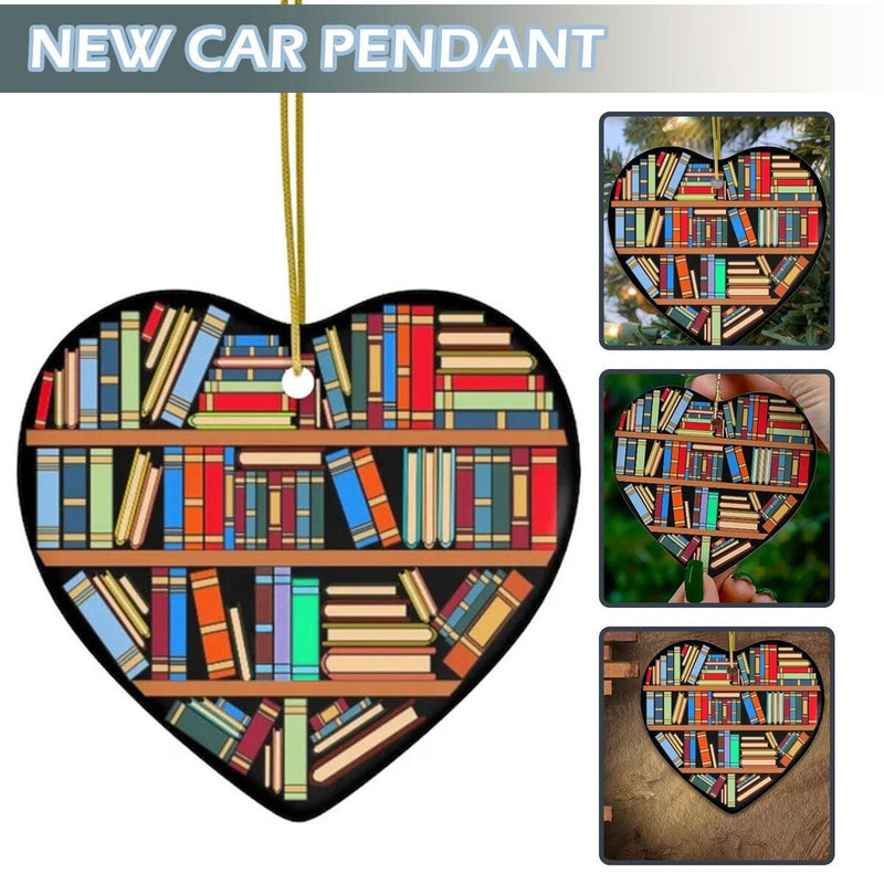 Book Lovers Heart-Shaped Bookshelf Pendant Ornament Christmas Tree Decor x 1Pc#