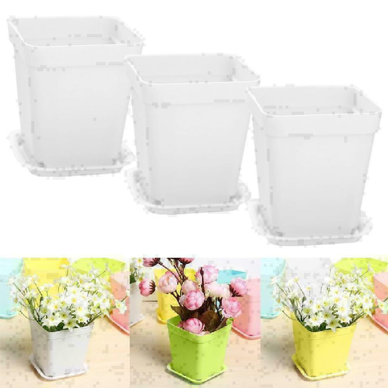 Strong White Plastic Square Plant Flower Pot Planter X5 K2V4 S4X1 Growing O8S8