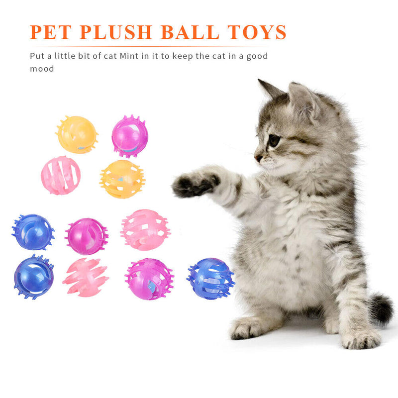 Pet Playing Hollowed Bell Toys Cat Teaser Kitten Scratch Rattle Ball Random