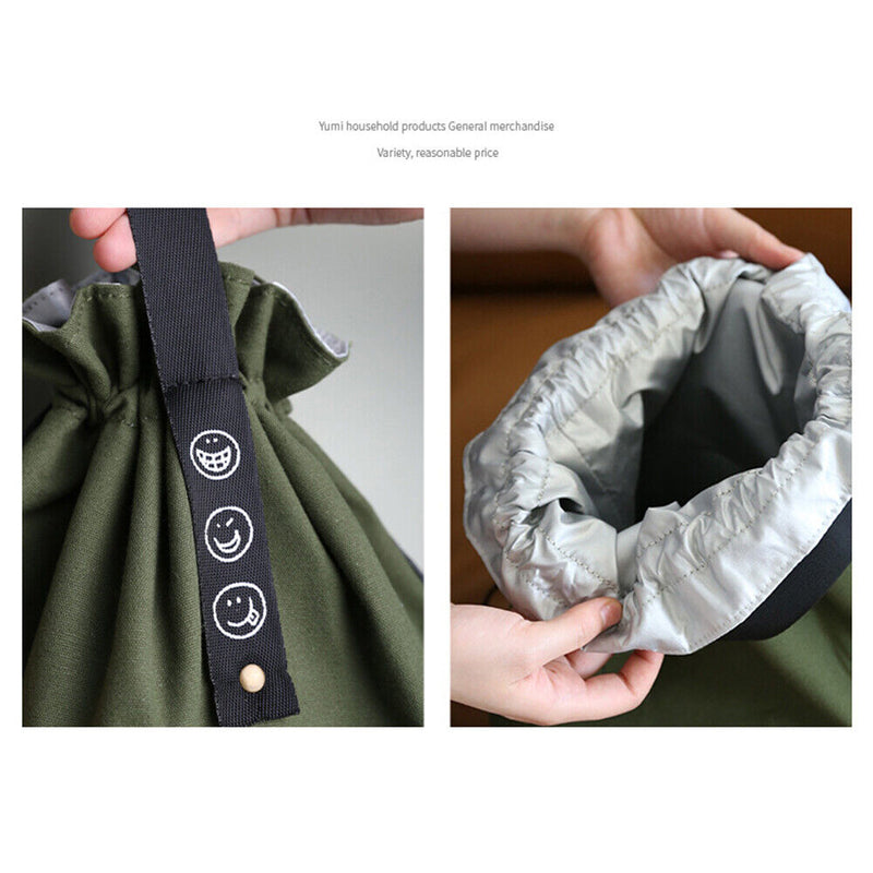 Canvas Insulation Bag Picnic Drawstring Lunch Box Pouch (Military Green) Newly