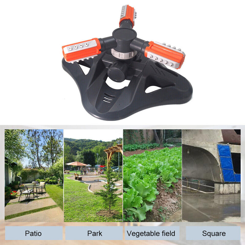 360 Rotating Grass Lawn Water Sprinkler 3 Arms Nozzles Garden Irrigation To