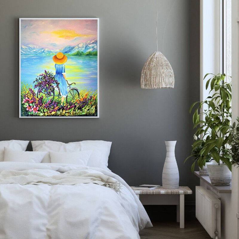 40x50cm Frameless Oil Paint By Numbers Bicycle Girl DIY Canvas Picture Kit