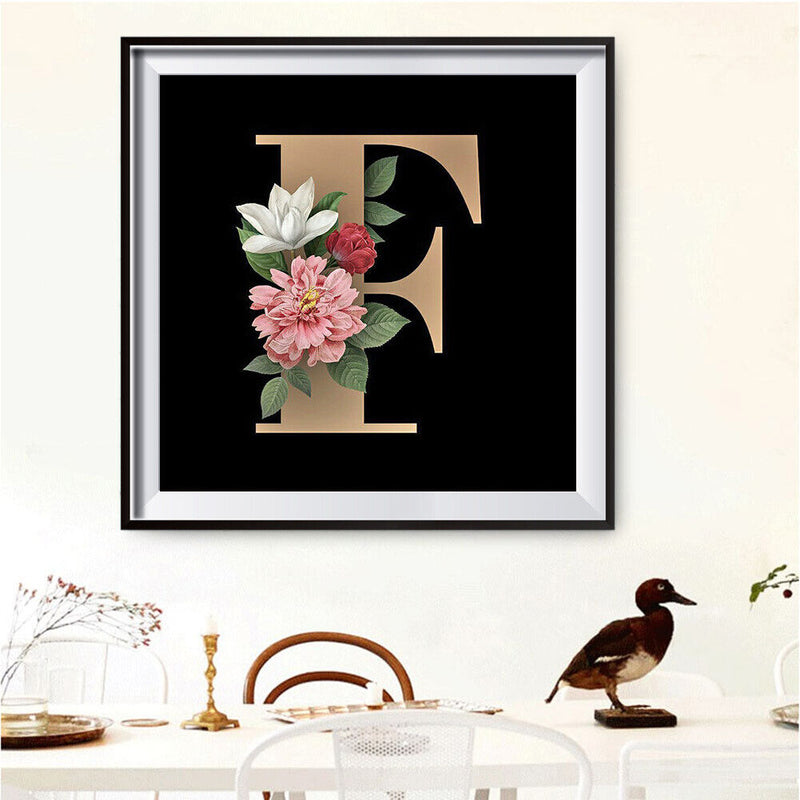 5D DIY Diamond Painting Flower Letter F Full Round Drill Mosaic Home Decoration