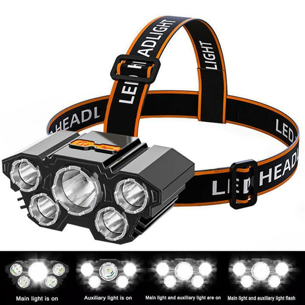 Head Torch Super Bright Headlight LED Rechargeable 5 Lights