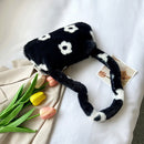 Women Soft Warm Plush Flower Pattern Handbags Female Travel Fluffy Underarm Bags