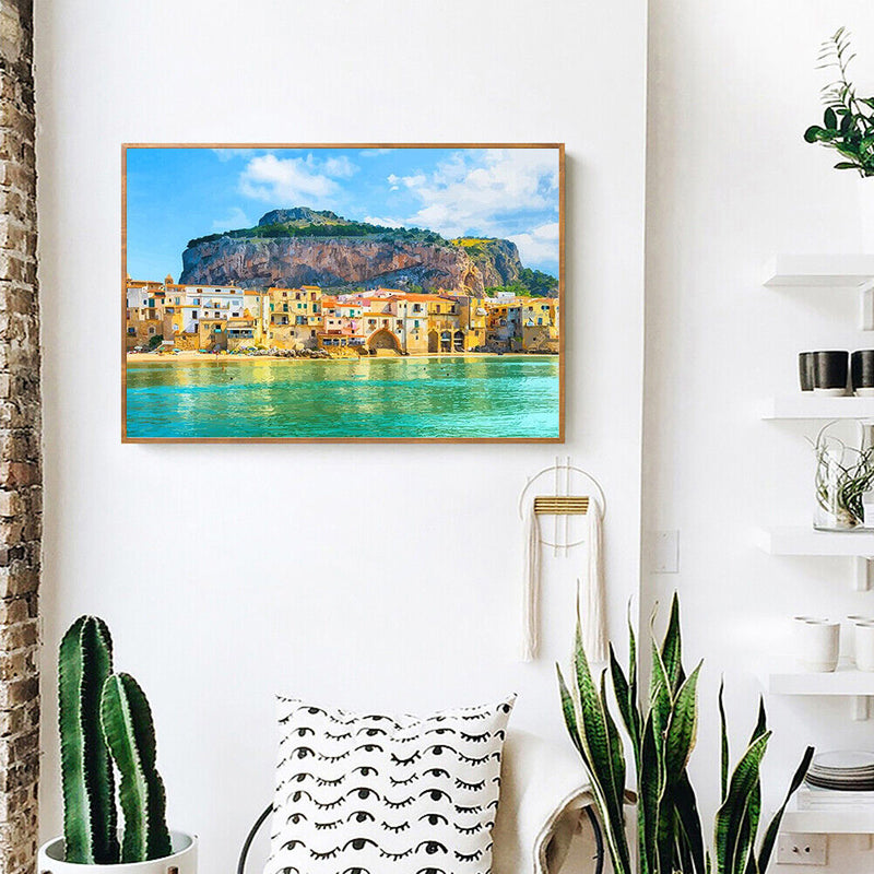 Coastal Village Hand Painted Picture Oil Painting By Numbers DIY No Frame Gift