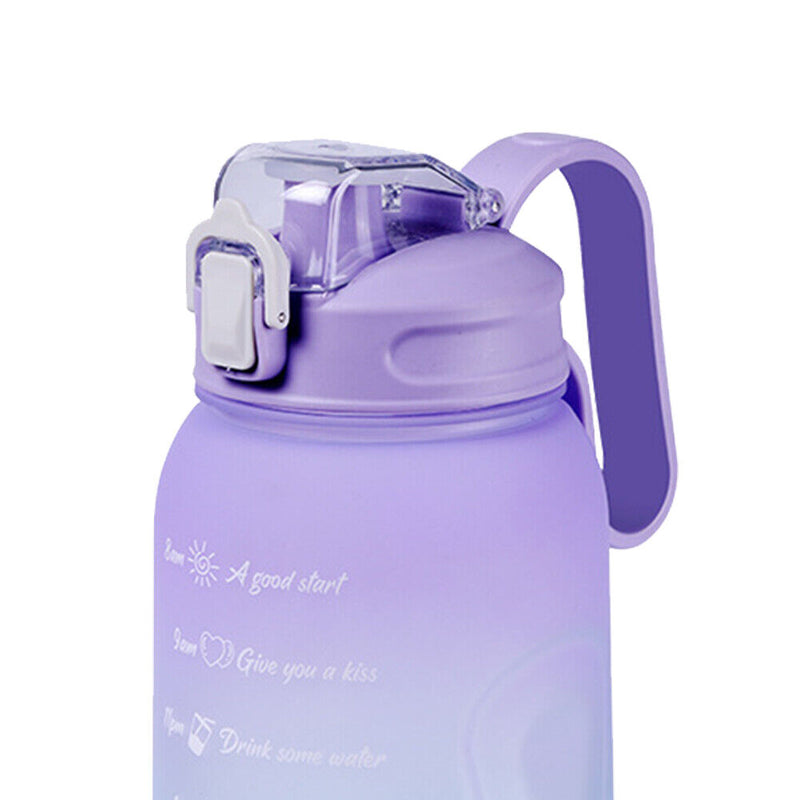 2L Water Bottle Straw Cup Time Marker Sports Drinking Fitness Jugs (Purple)