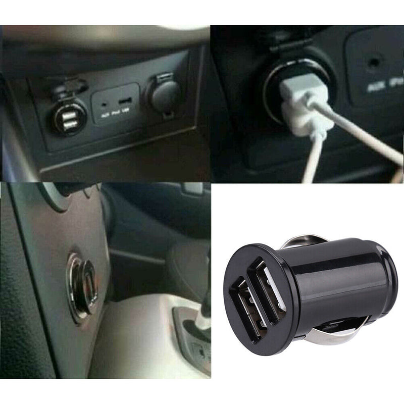 Mini Car Charger 2.4A Dual USB Charger Fast Charging Phone Adapter (Black) Newly