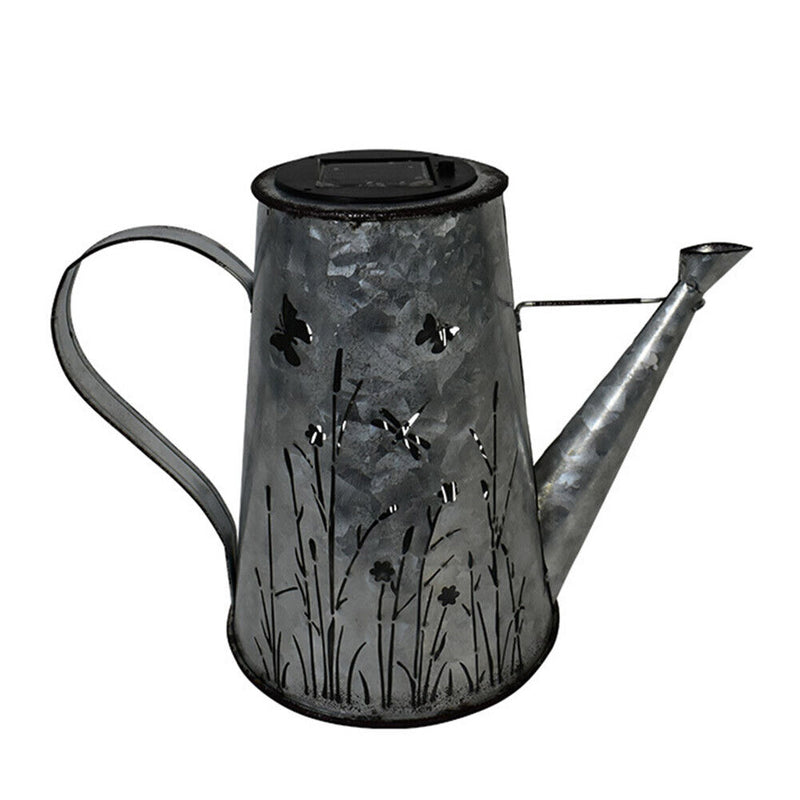 Solar Wrought Iron Lantern Lamp Retro Bucket Outdoor Gardens Yard Decor Light