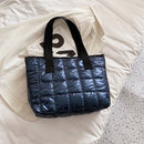 Women Nylon Cotton Padded Quilted Handbag Large Top-handle Bag (Blue)