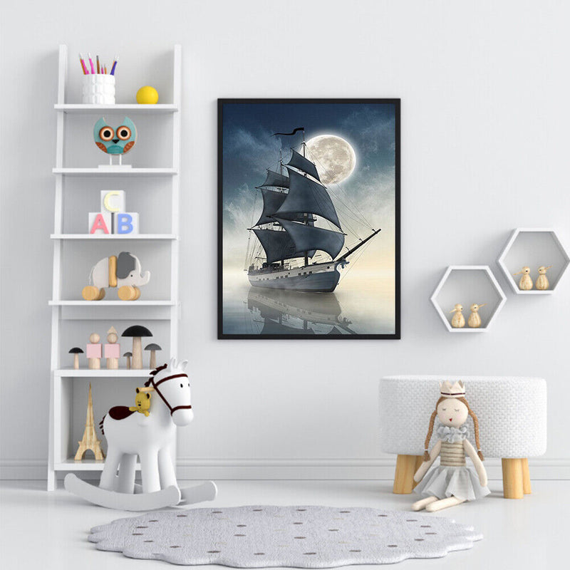 Oil Paint By Numbers Boat Frameless Picture Craft Kit for Home Living Room