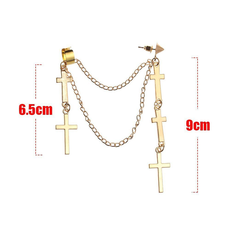 Drop Hip Hop Ladies Long Chain Stud Tassel Earrings Cross Earrings Multi-Layer