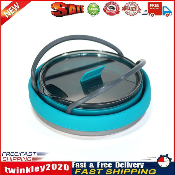 Outdoor Folding Silicone Kettle Portable Mini Boiling Pot w/ Handle (Blue) Newly