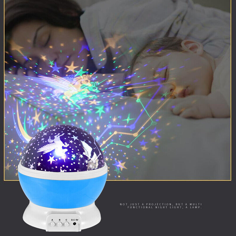 Rotary USB LED Night Light Star Projector Battery Child Bedroom Lamp (Blue)