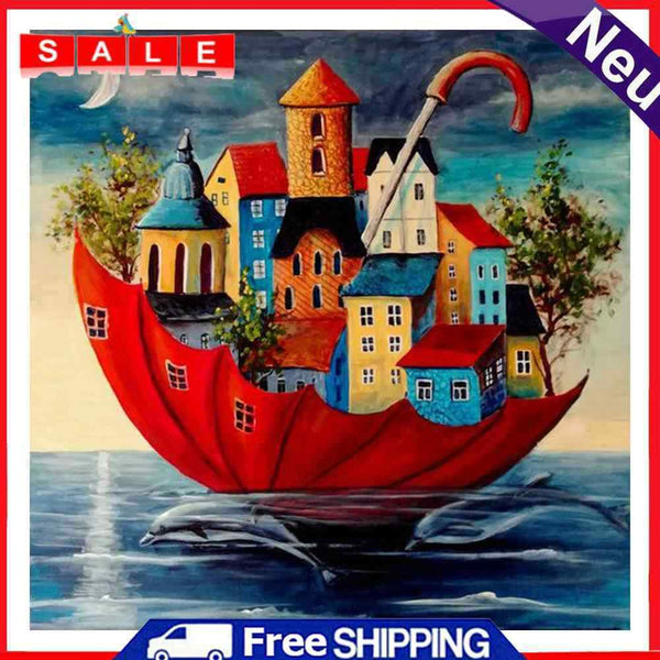 Frameless Oil Paint By Numbers Wall Art Posters Umbrella House Craft Gift Kit