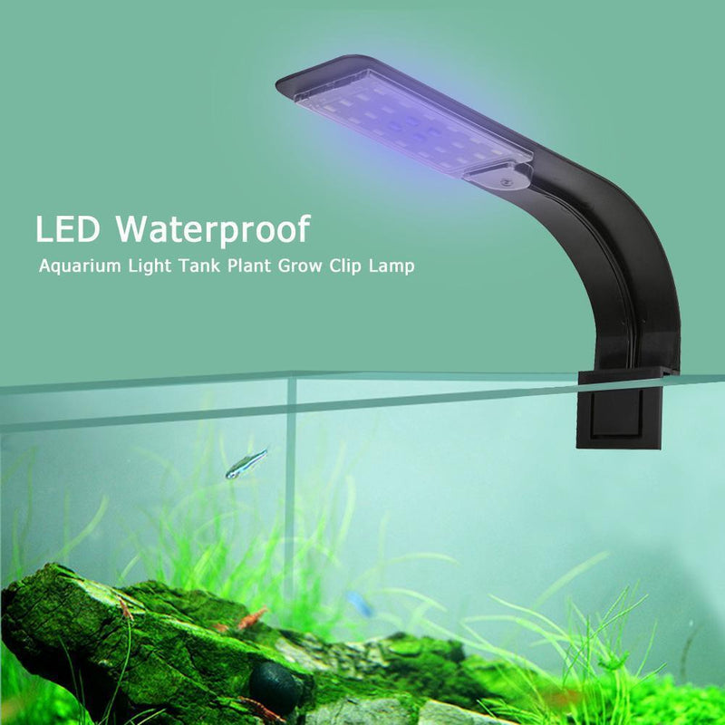 LED Waterproof Aquarium Light Tank Plant Grow Clip Lamp (Blue White Black) Newly