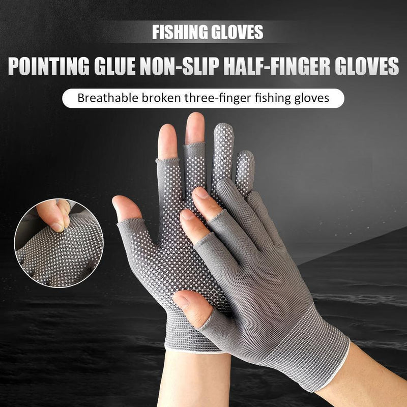 5pcs 3 Fingers Cut Fishing Gloves Anti-Slip Sunscreen Angling Gloves (Gray)