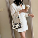 Cow Dot Printed Handbag Women PU Totes Small Underarm Shoulder Bag (Beige)