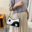 Fashion Black White Hit Color Women Handbag PU Leather Tai Chi Yin Yang Totes