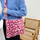 Women Plush Fur Flower Pattern Handbag Lady Winter Buckle Casual Top Handle Bag