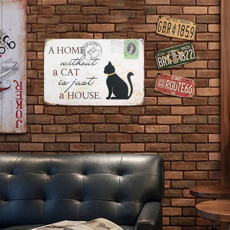 Home Weatherproof Retro Chic Cat Sign Iron Painting Wall Drawing Art Templates