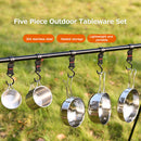 5 Piece Camping Tableware Set Stainless Steel Portable Cup Bowl Pot Tableware