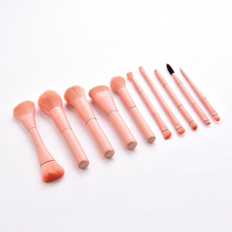 10pcs Wood Handle Pro Portable Powder Blush Brush Kit Eye Shadow Makeup Bru
