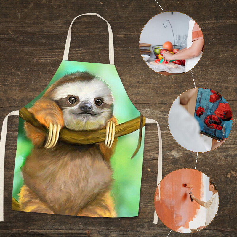 Home Sloth Printed Aprons Waterproof Linen Oil-proof Apron (82x68cm)