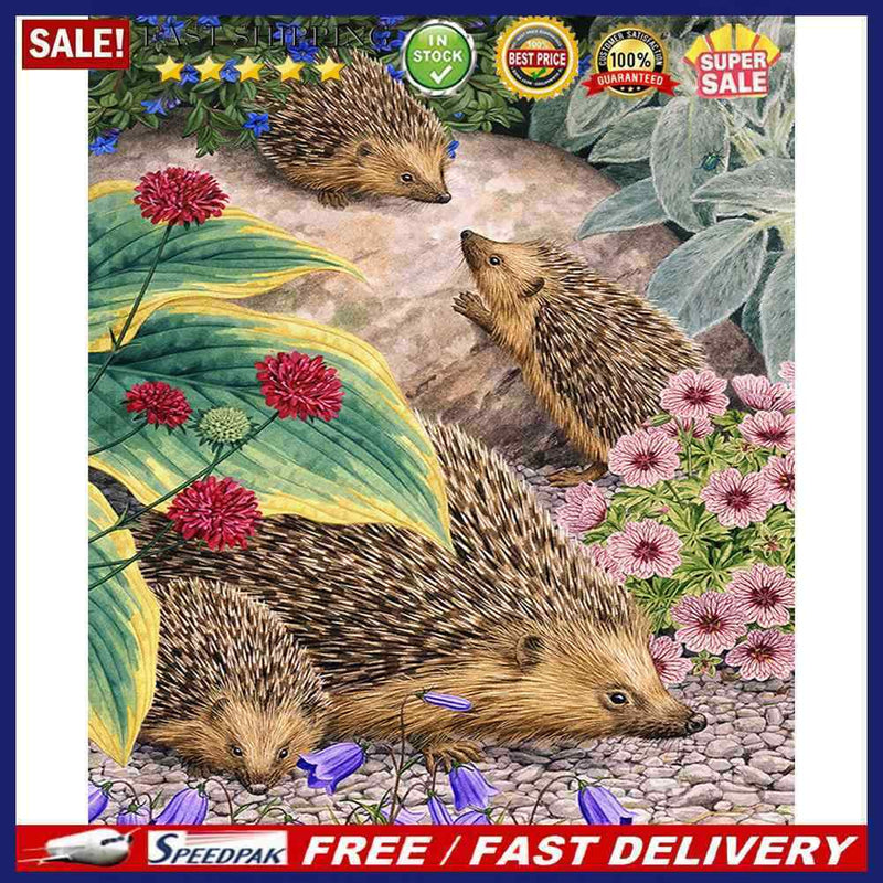 Hedgehog Family Oil Paint By Numbers Kit DIY Drawing for Adults Home Decora