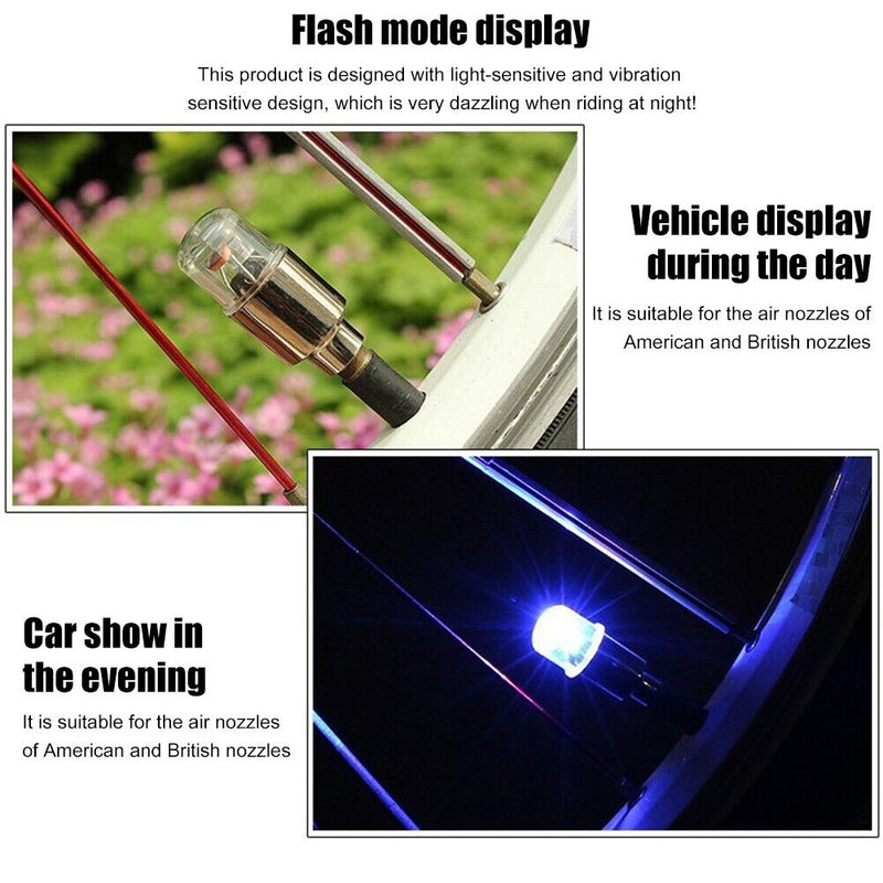 2x Auto Car Bicycle Motorcycle Wheel LED Lights Tire Valve Caps Spokes Hub