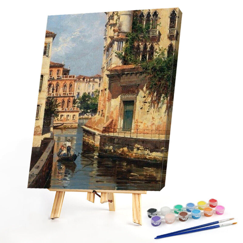 Frameless Oil Paint By Numbers Nordic Style Houses River DIY Canvas Picture