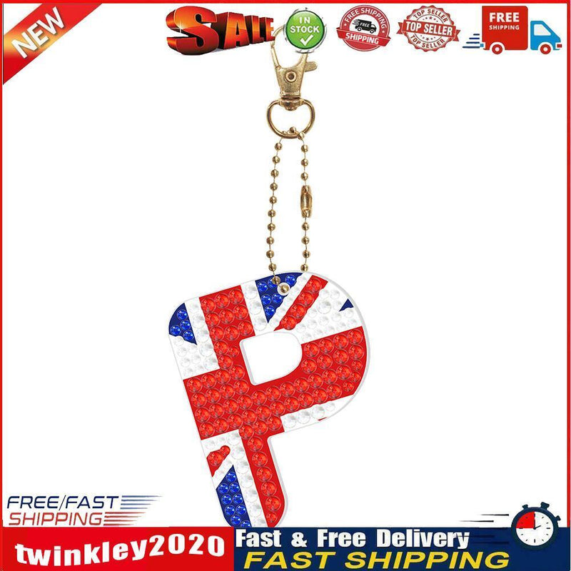 Letter Crystal Diamond Painting Acrylic Keychain DIY Key Ring Pendant (P) Newly