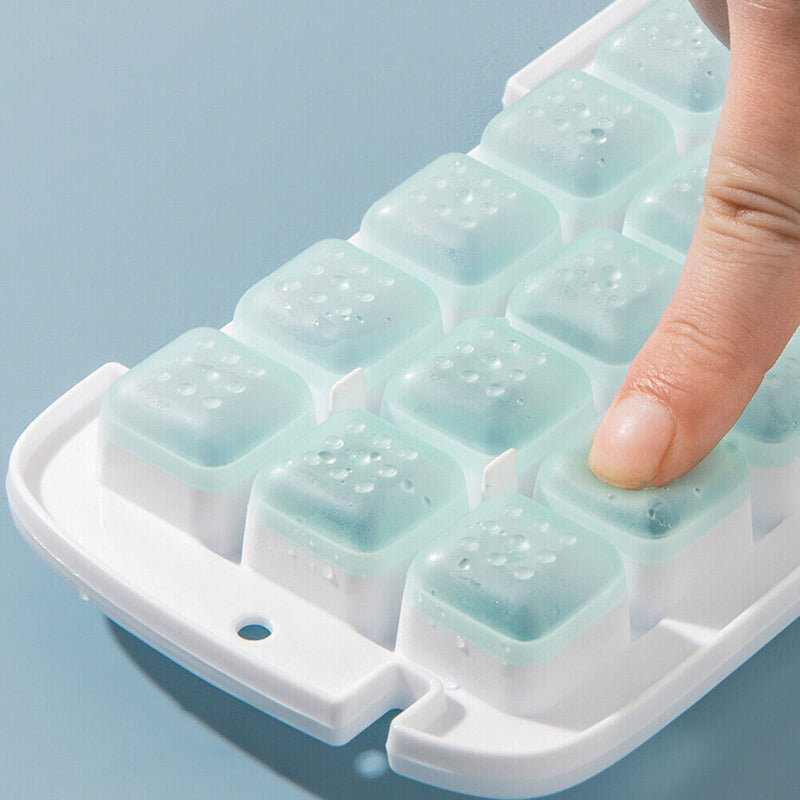 Ice Cube Tray with Lid Silicone Ice Maker Mold Bar Kitchen Tools (Blue) Newly