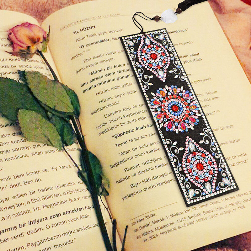 DIY Special Shaped Diamond Painting Colorful Flower Leather Tassel Bookmark Gift