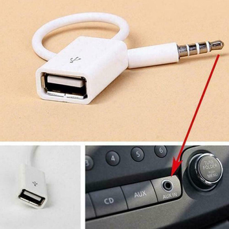 3.5mm Male Audio AUX Jack Plug to USB 2.0 Female Converter Extension Cords X5O4