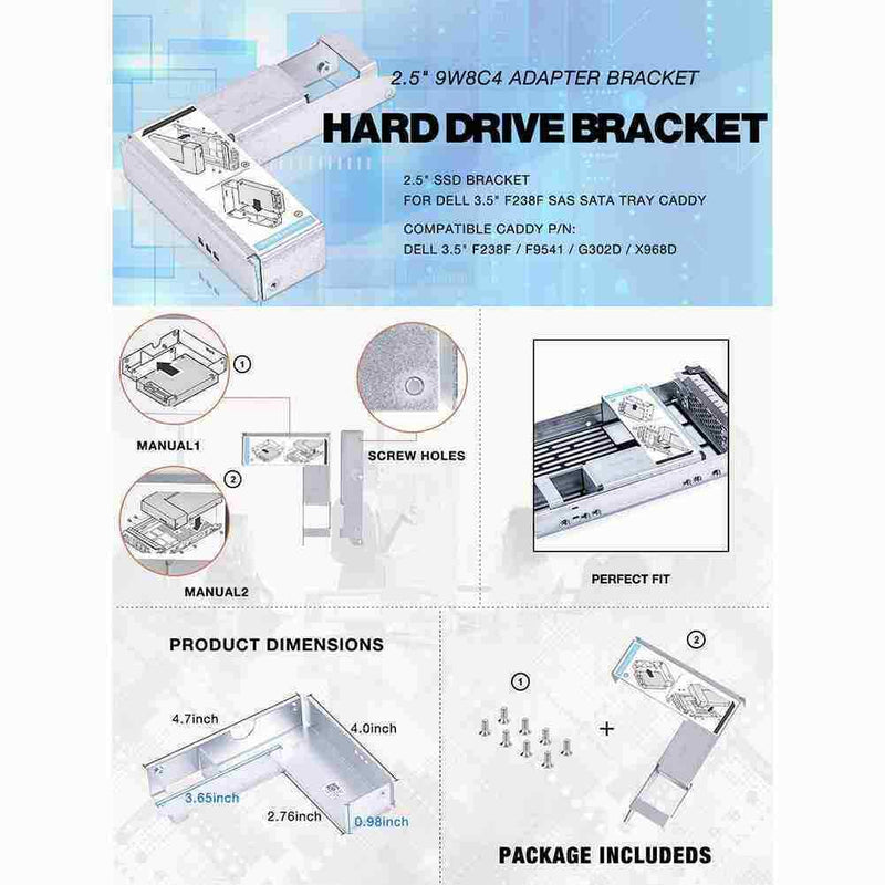 3.5" TO 2.5" HDD Bracket Tray Caddy For DELL 09W8C4 Screw converter Adapter N6Y2