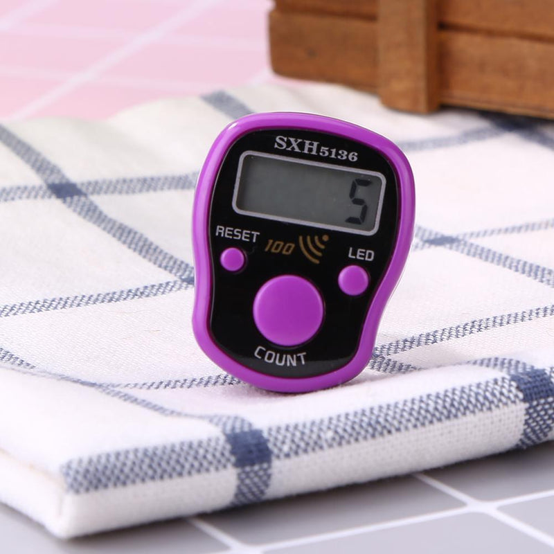 Mini Stitch Marker Row Finger Counter LCD Digital Hand Tally Tools (Purple)