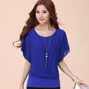 Plus Size Women Round Collar Blouse Bat Sleeves Clothing Casual Tops for Female