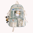 Large Capacity Plaid School Student Bag Preppy Style Portable Shoulder Rucksa